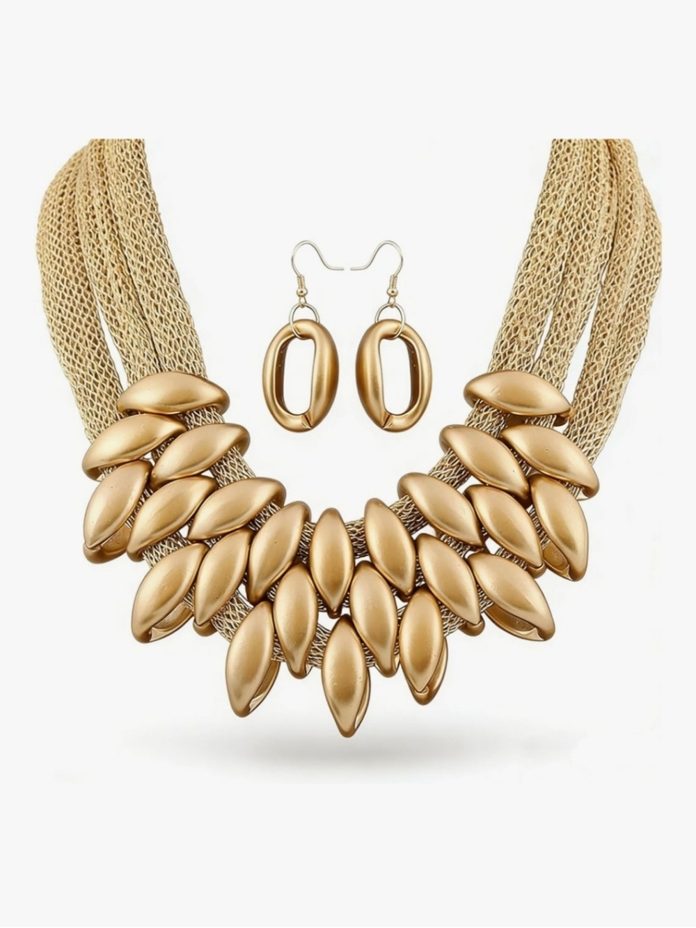 Gold Layered Statement Necklace and Earring Set - Women - Picture 4 of 7
